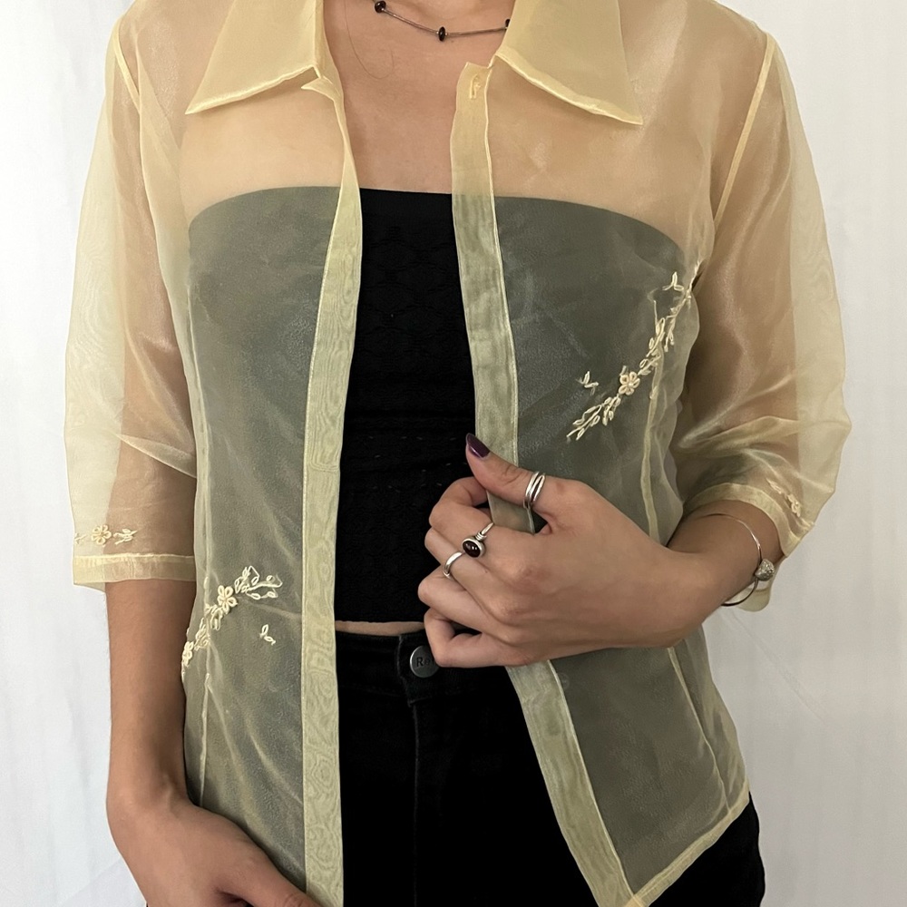 Sheer custard yellow organza cover up